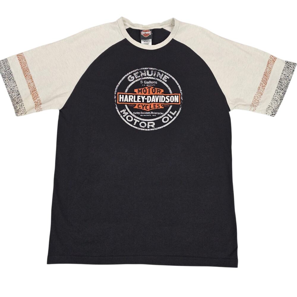 Harley Davidson Shirt Mens Large Black Raglan Tee Embroidered Biker Casual